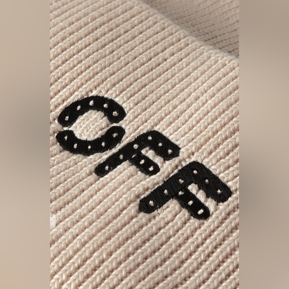 NEW OFF WHITE Ribbed Beanie Hat Sand Black Logo Cotton Cashmere Blend w/ Tags